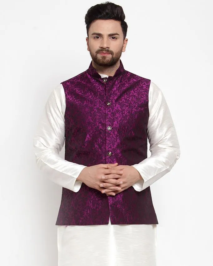 Men Woven Design Nehru Jacket by Virat Fashions (1 Pc Set)