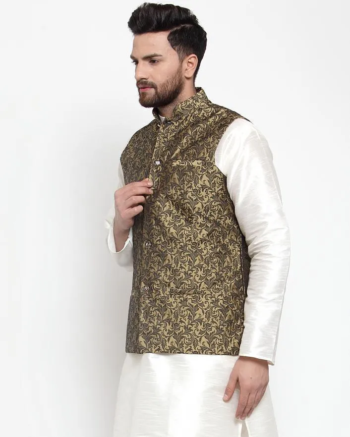 Men Woven Design Nehru Jacket by Virat Fashions (1 Pc Set)