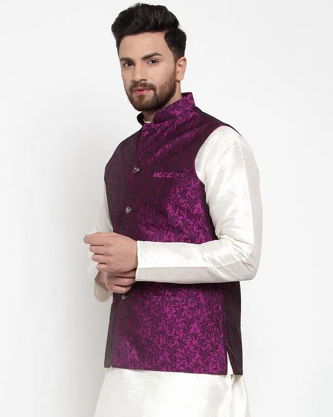 Men Woven Design Nehru Jacket by Virat Fashions (1 Pc Set)