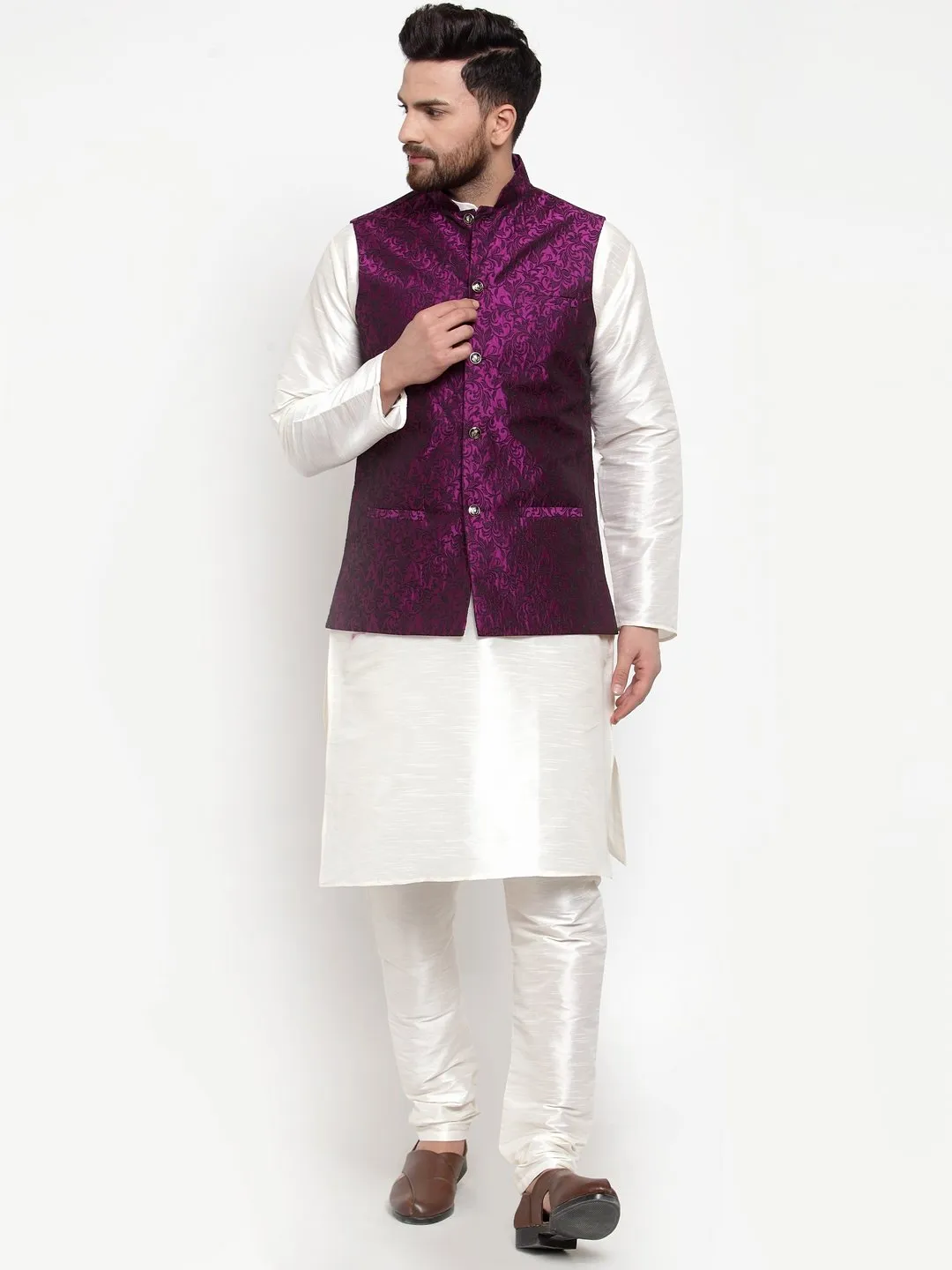 Men Woven Design Nehru Jacket by Virat Fashions (1 Pc Set)