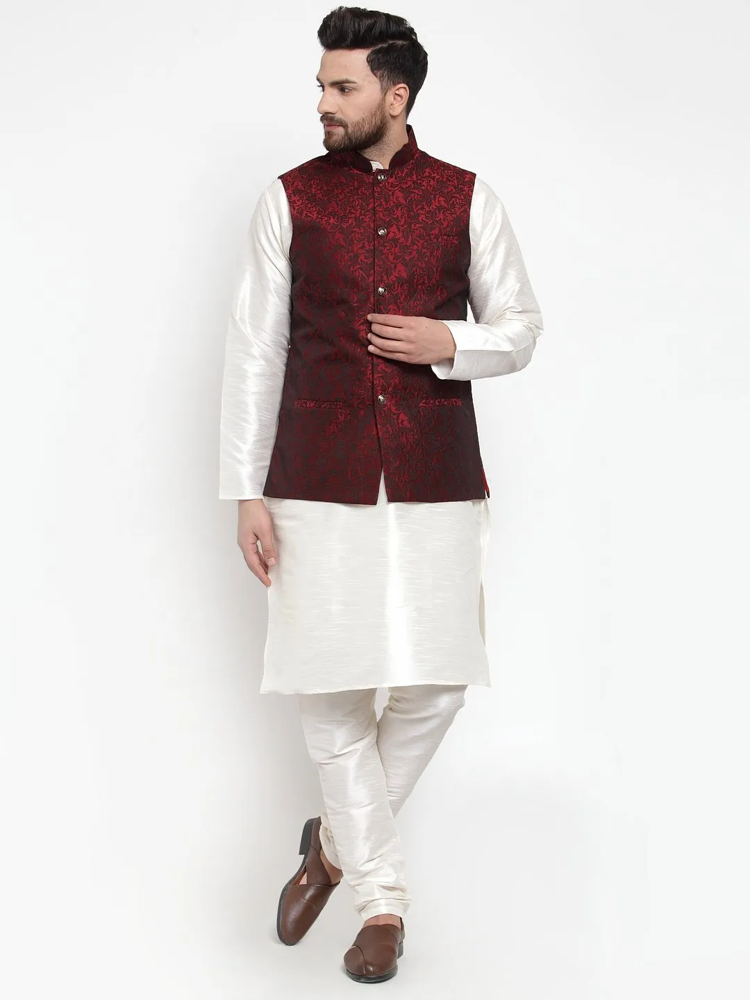 Men Woven Design Nehru Jacket by Virat Fashions (1 Pc Set)