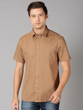 MEN'S BEIGE PRINT SLIM FIT SHIRT