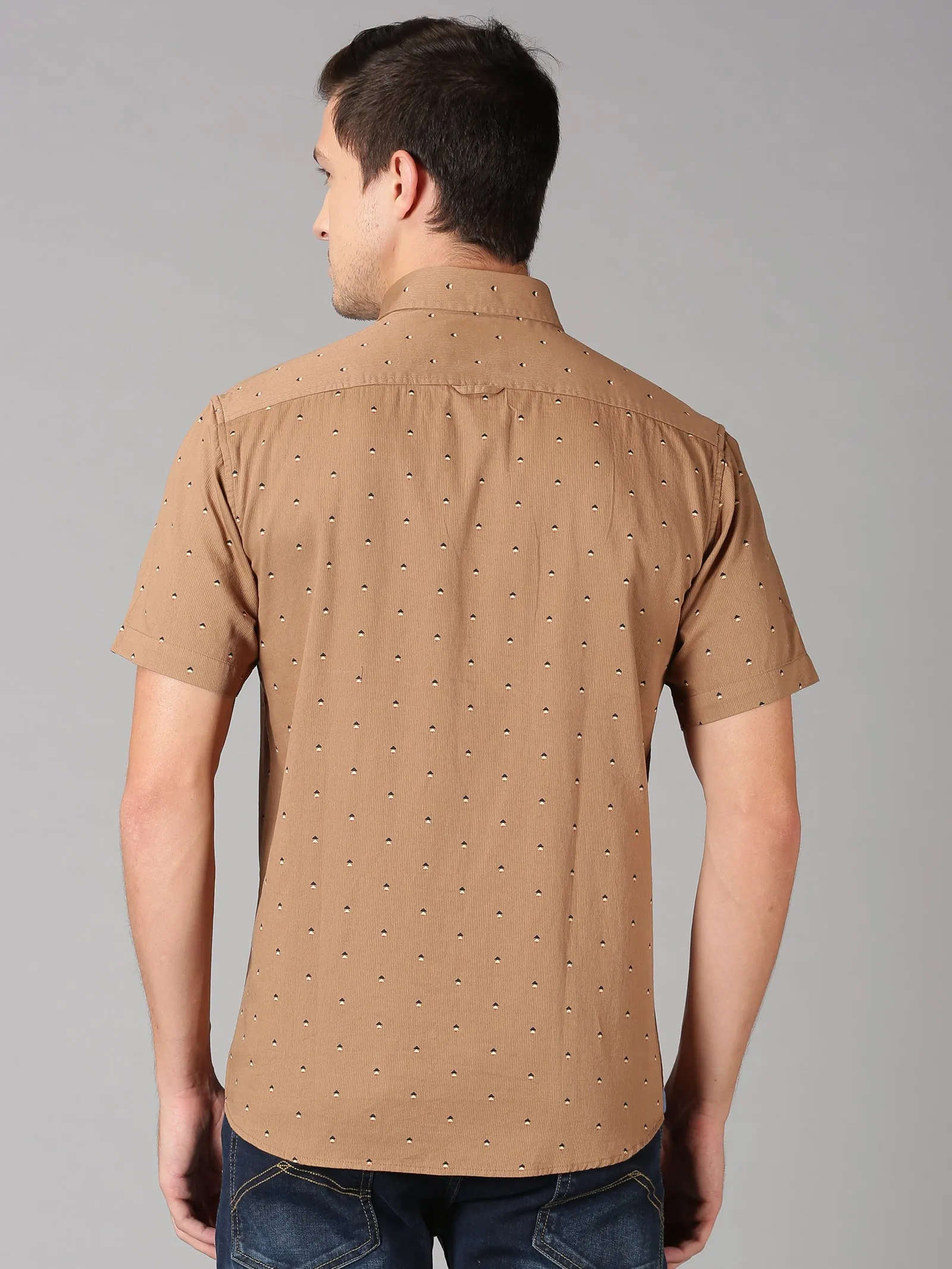 MEN'S BEIGE PRINT SLIM FIT SHIRT