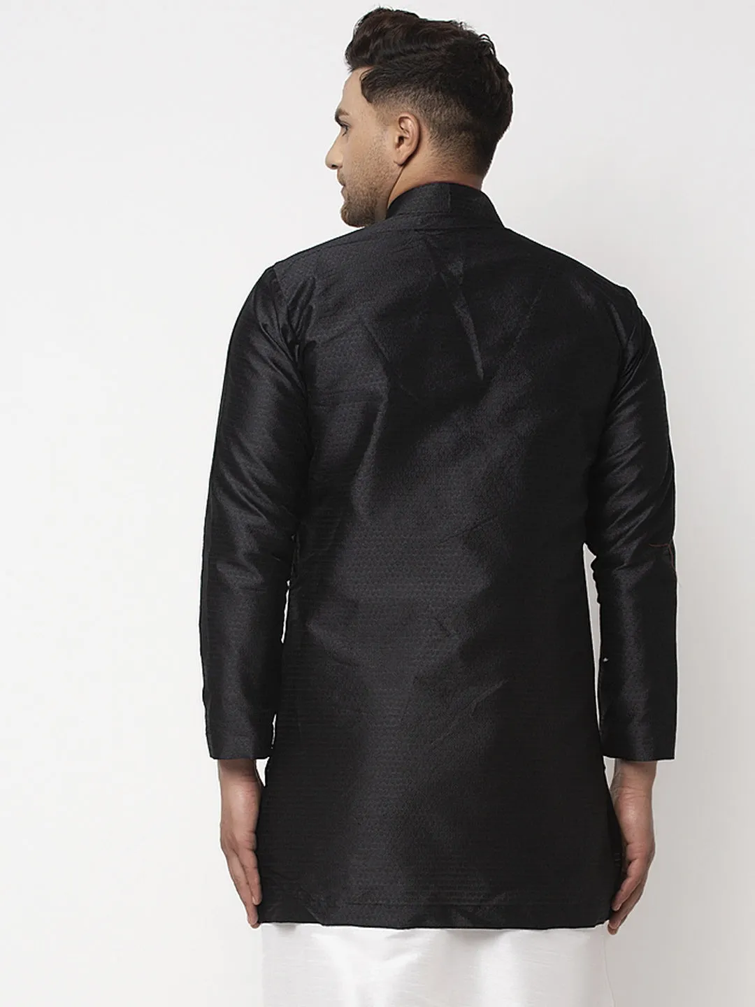 Men's Black Self Design Sherwani Jacket - Benstoke