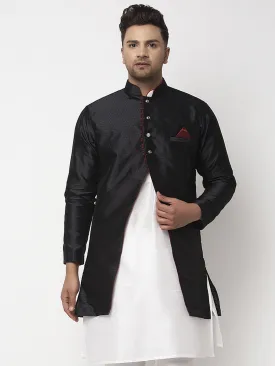 Men's Black Self Design Sherwani Jacket - Benstoke