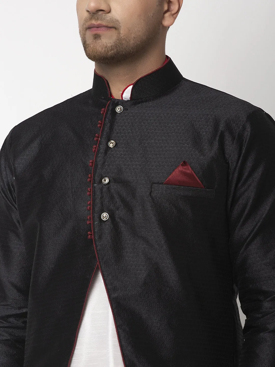 Men's Black Self Design Sherwani Jacket - Benstoke