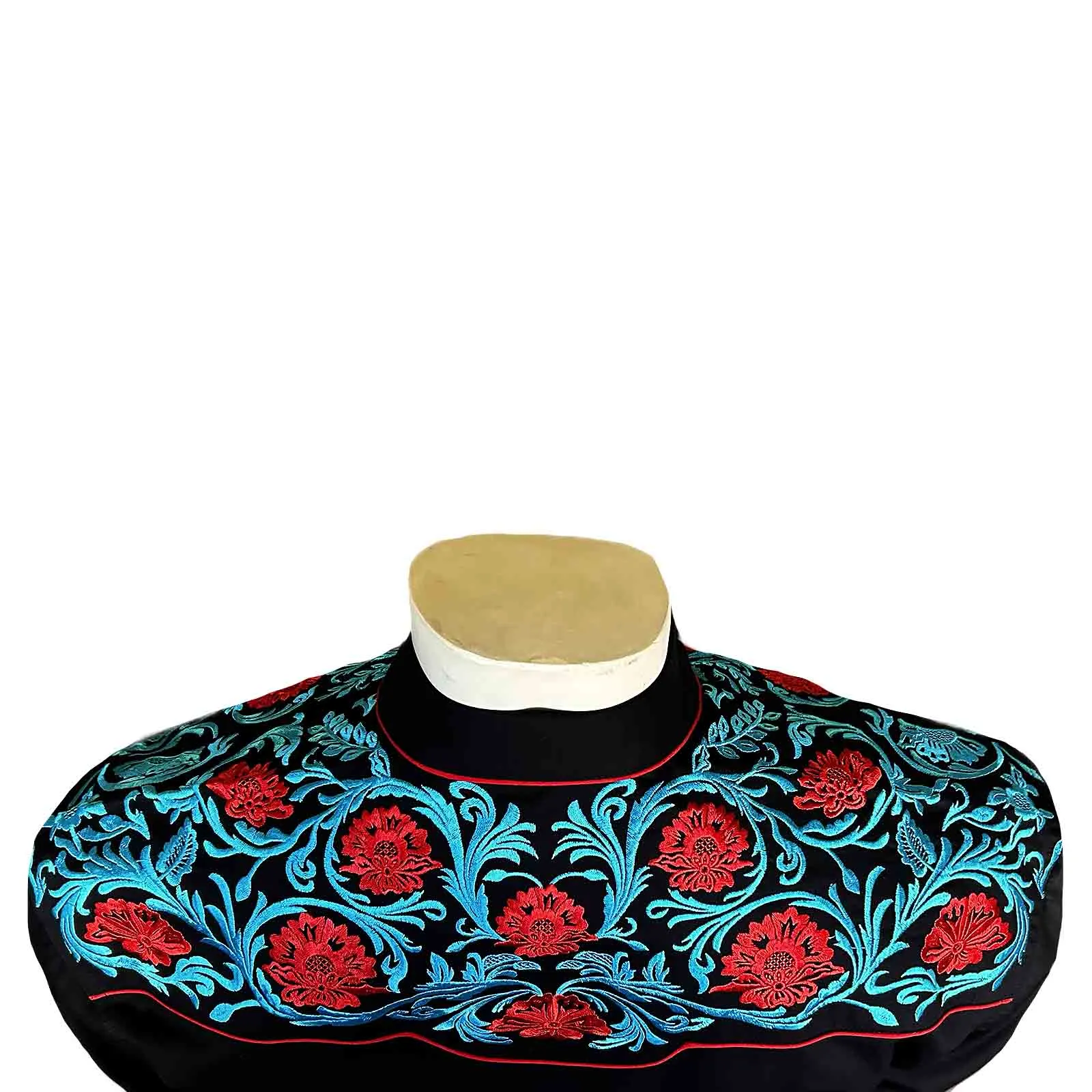 Men’s Black Vintage Western Shirt with Red Floral & Turquoise Embroidery