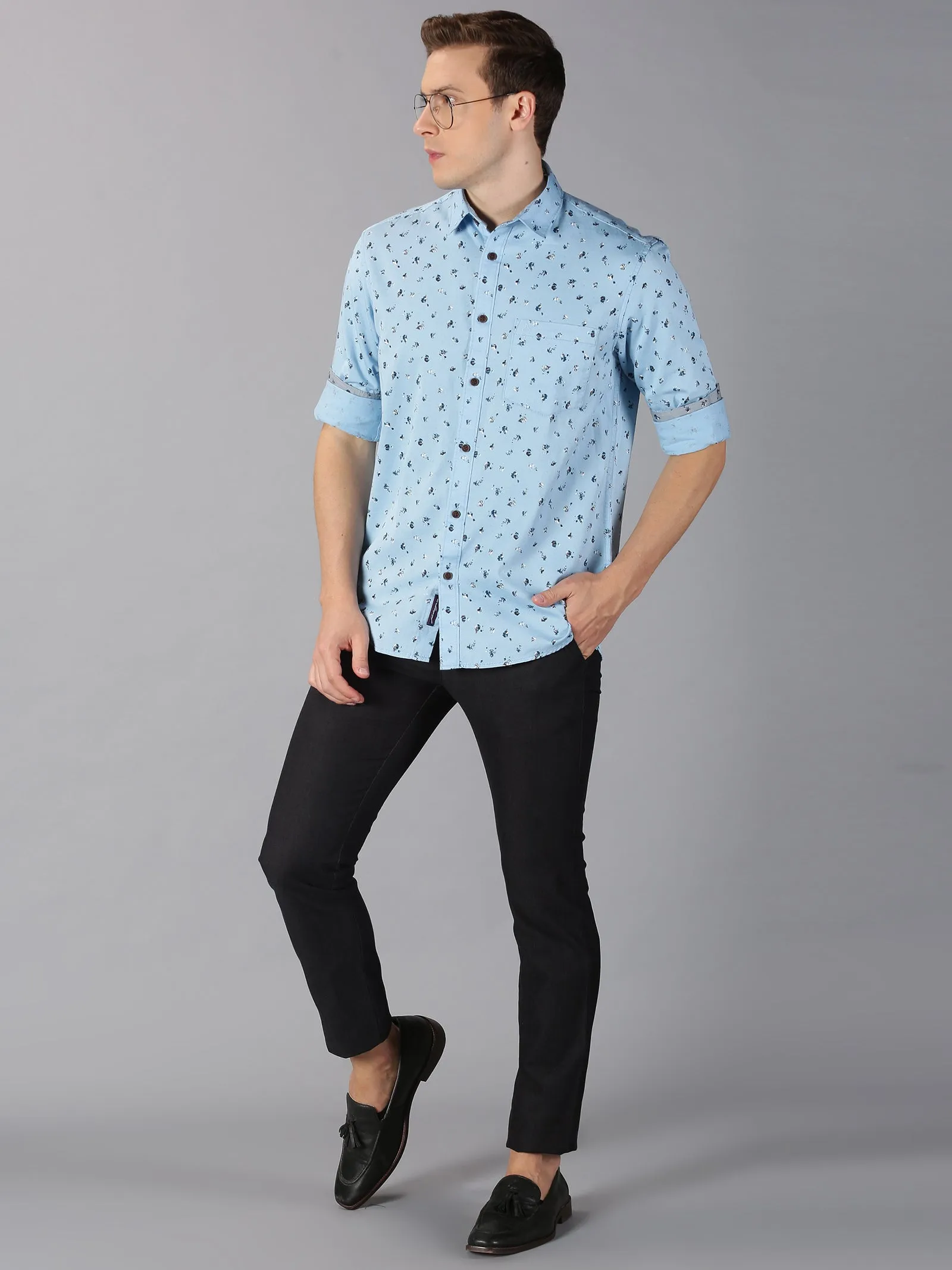 MEN'S BLUE PRINT SLIM FIT SHIRT