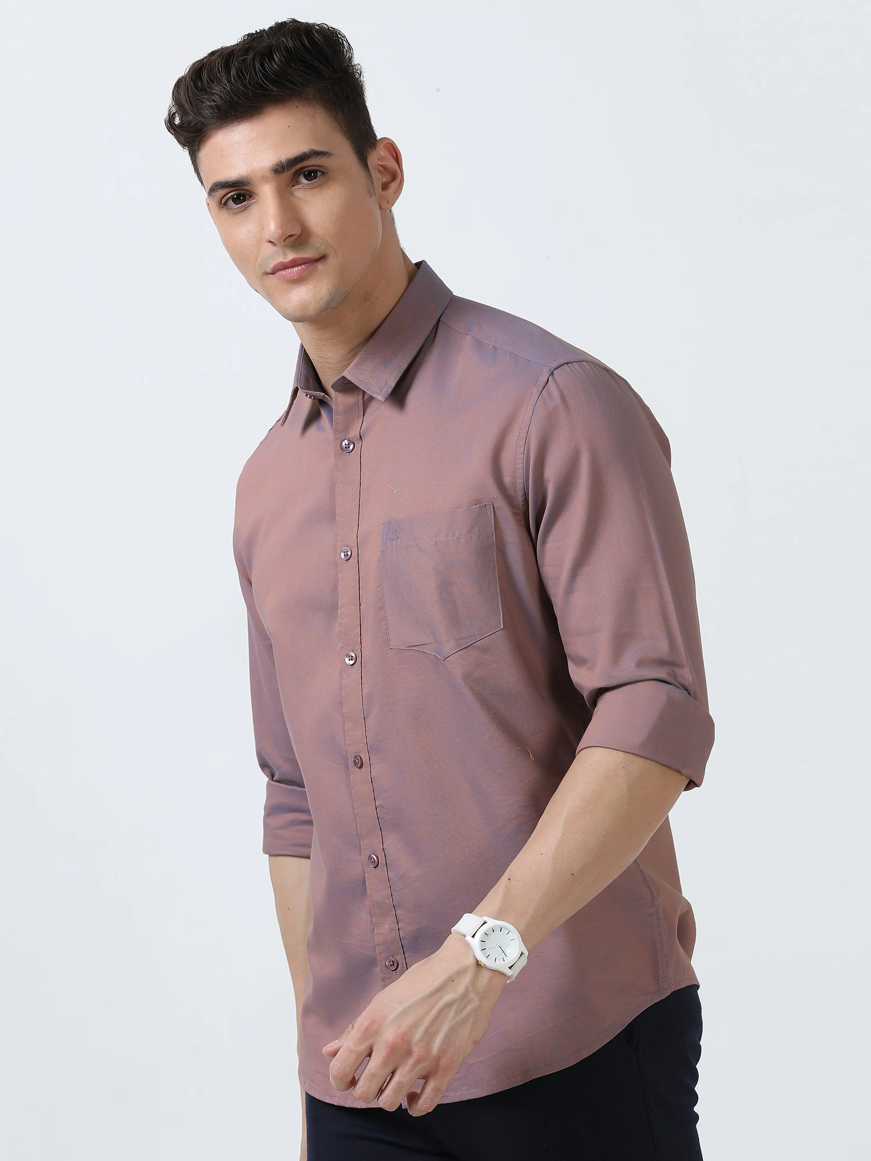 MEN'S DARK PINK-SOLID SLIM FIT SHIRT