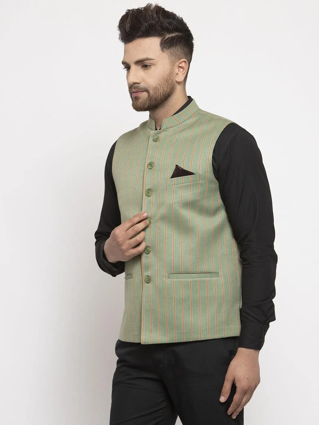 Men's Dhrohar Checkered Poly Wool Nehru Jacket / Waistcoat - Lime Green - Size - 38 - Neudis Men