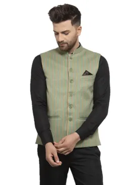 Men's Dhrohar Checkered Poly Wool Nehru Jacket / Waistcoat - Lime Green - Size - 38 - Neudis Men