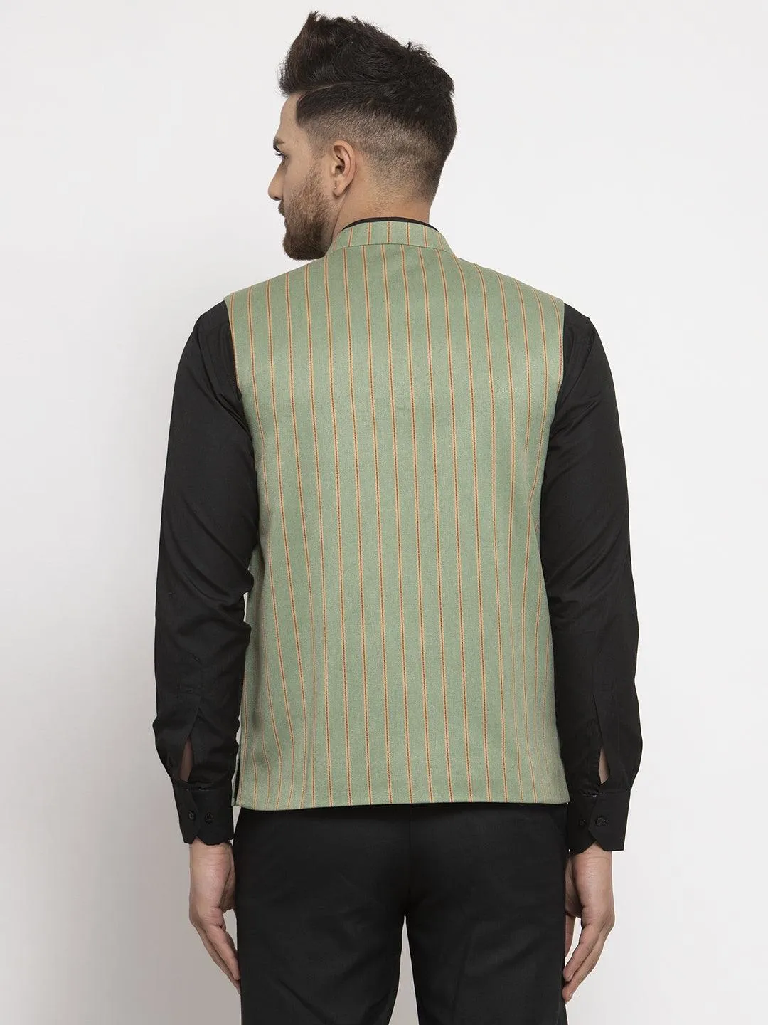 Men's Dhrohar Checkered Poly Wool Nehru Jacket / Waistcoat - Lime Green - Size - 38 - Neudis Men