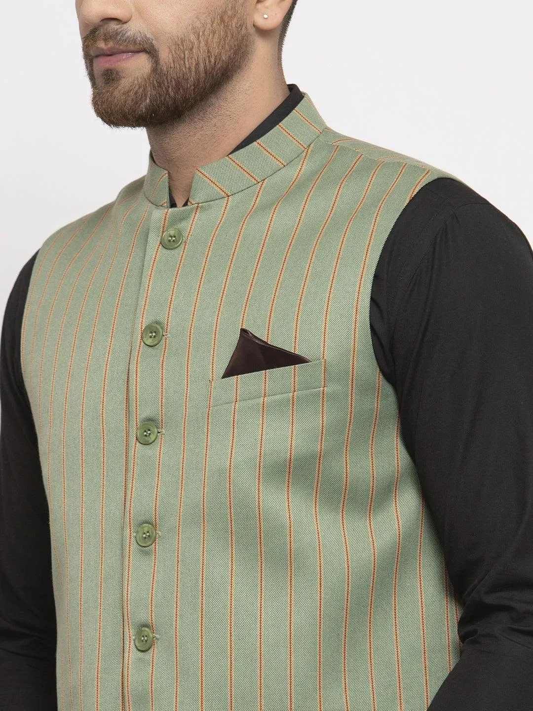 Men's Dhrohar Checkered Poly Wool Nehru Jacket / Waistcoat - Lime Green - Size - 38 - Neudis Men