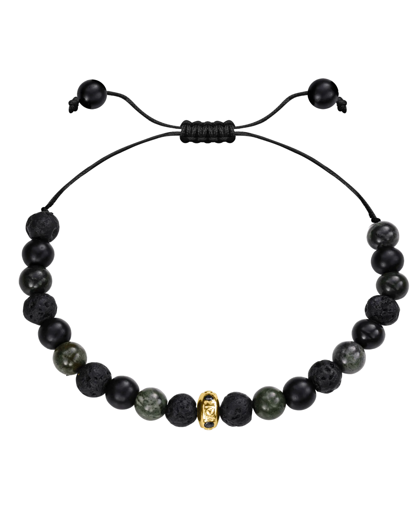 Men's Green Malachite & Matte Onyx Bead Bracelet - 14K Yellow Gold