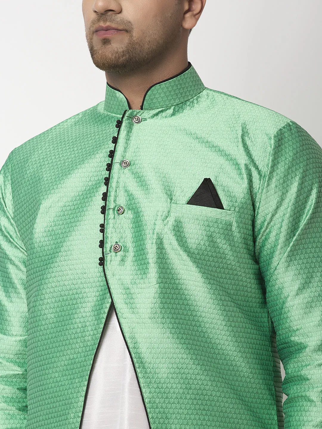 Men's Light Green Self Design Sherwani Jacket - Benstoke