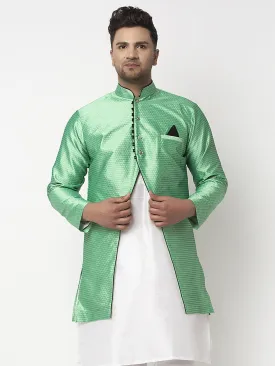 Men's Light Green Self Design Sherwani Jacket - Benstoke