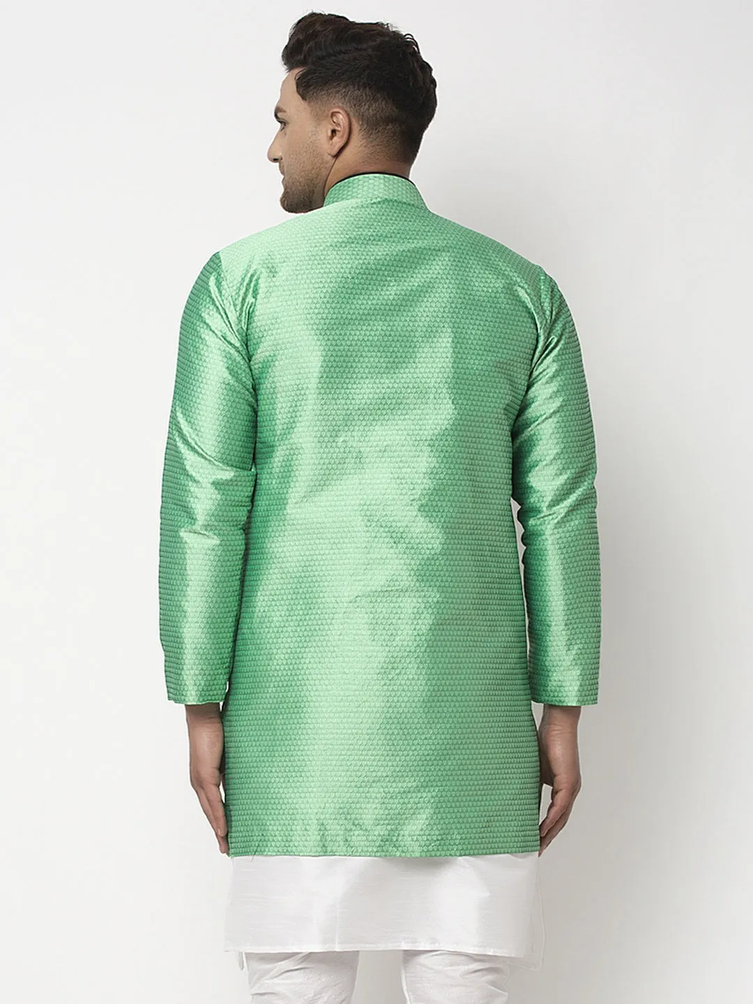 Men's Light Green Self Design Sherwani Jacket - Benstoke