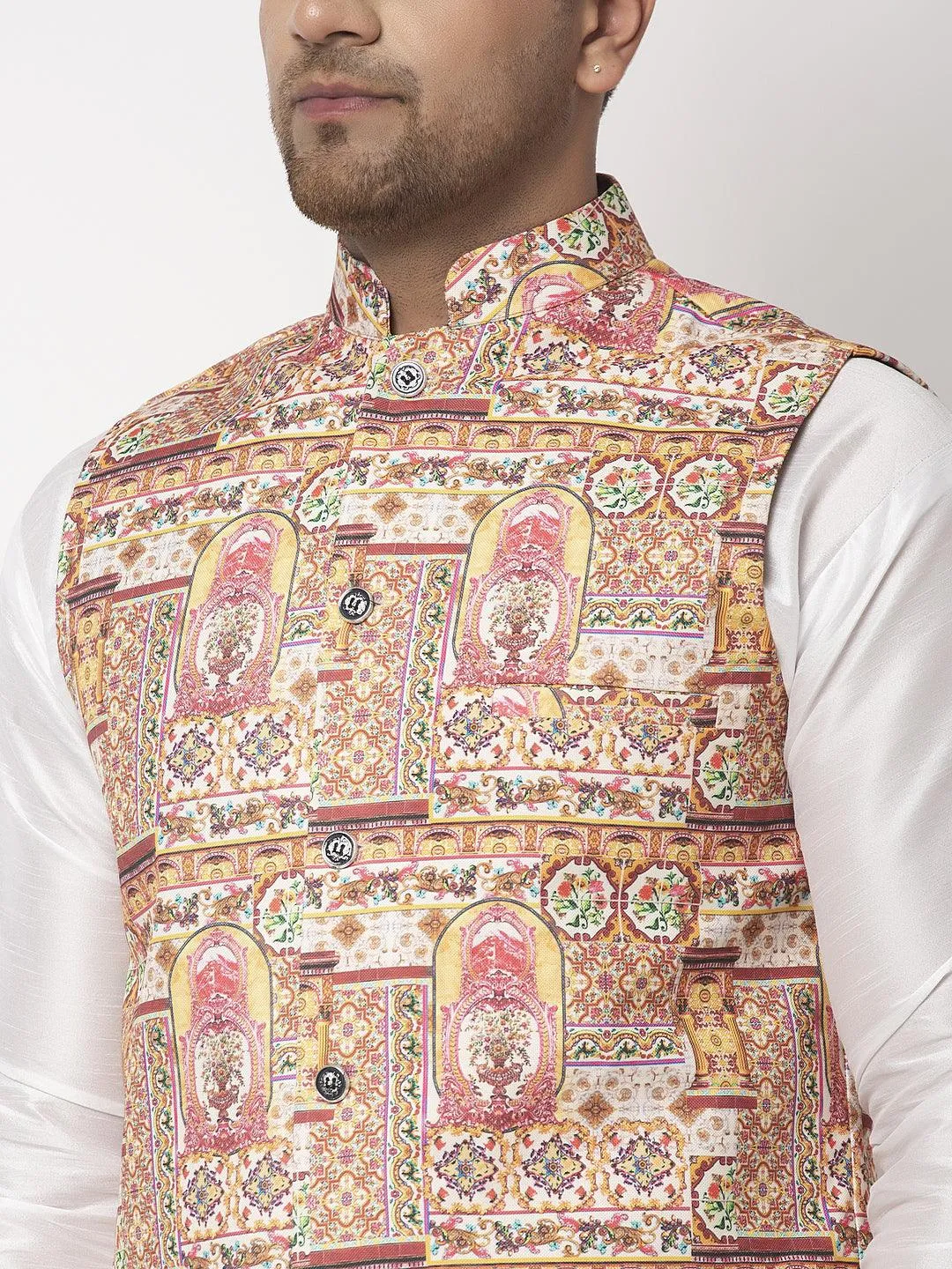 Men's Multicolored Printed Nehru Jacket - Benstoke