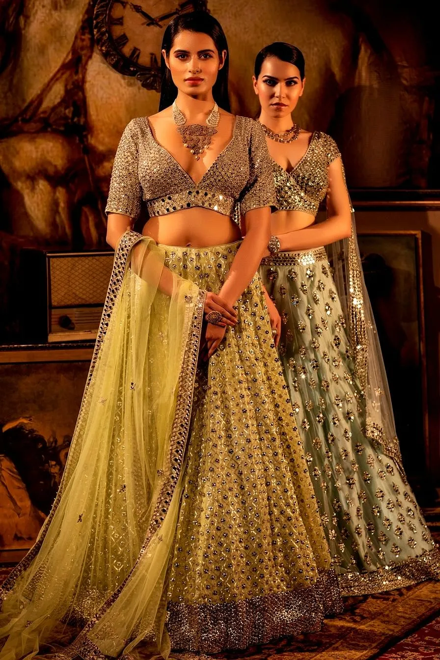 Mint Green Mirror Lehenga Set.