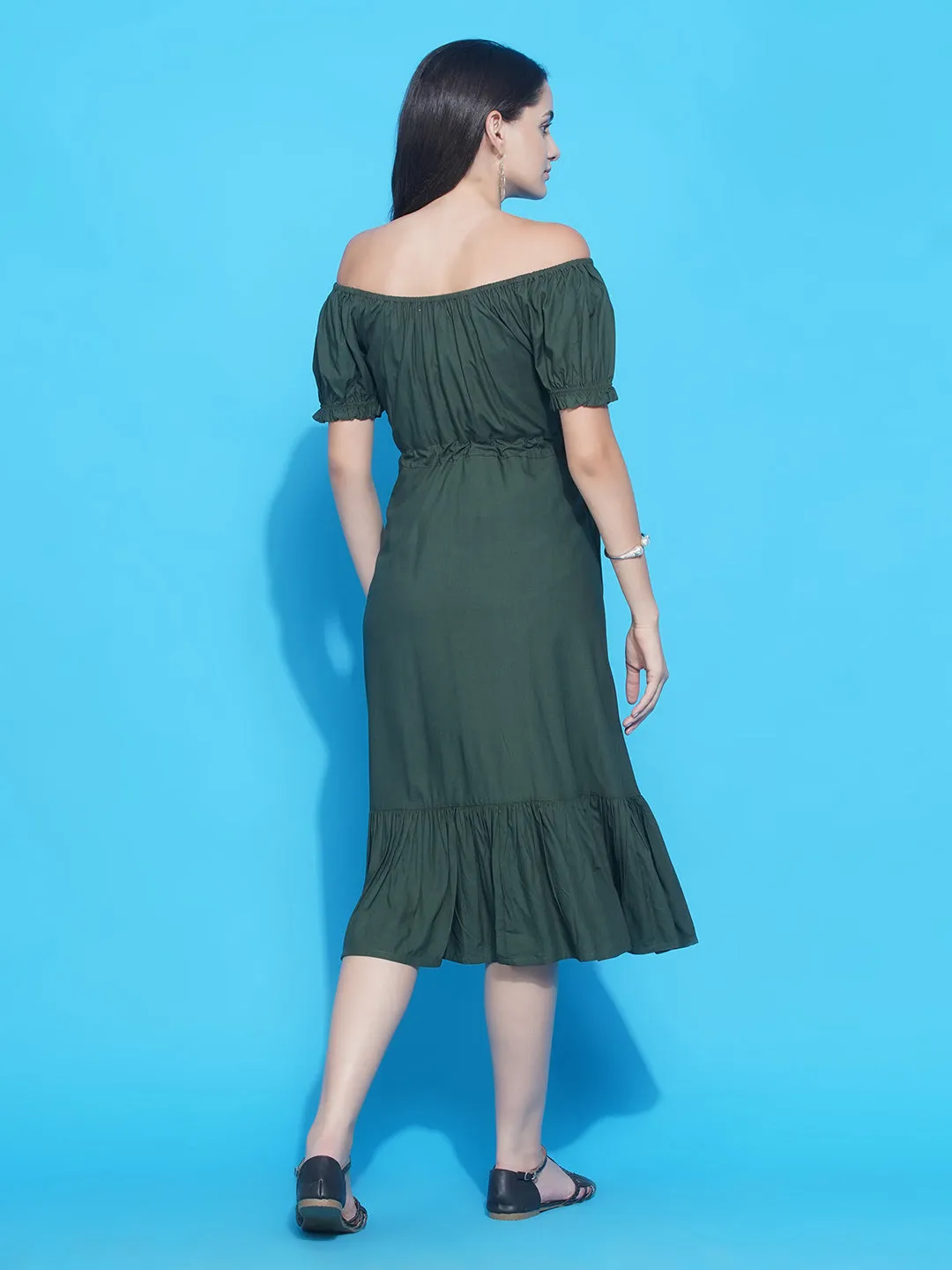 Olive Green Asymmetric Viscose Rayon Maternity & Nursing Dress