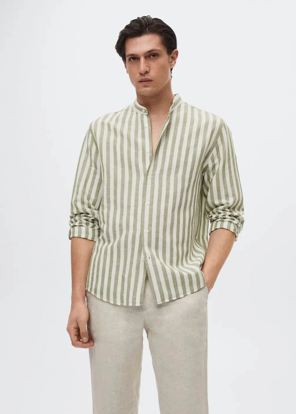 Olive Grey Stripe Printed Shirt