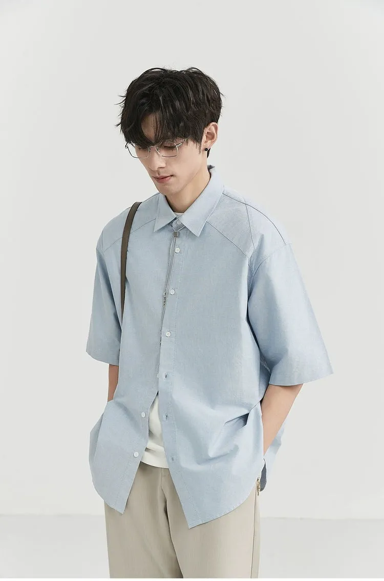 Oversized Short Sleeve Stitch-Detail Button-Up Shirt