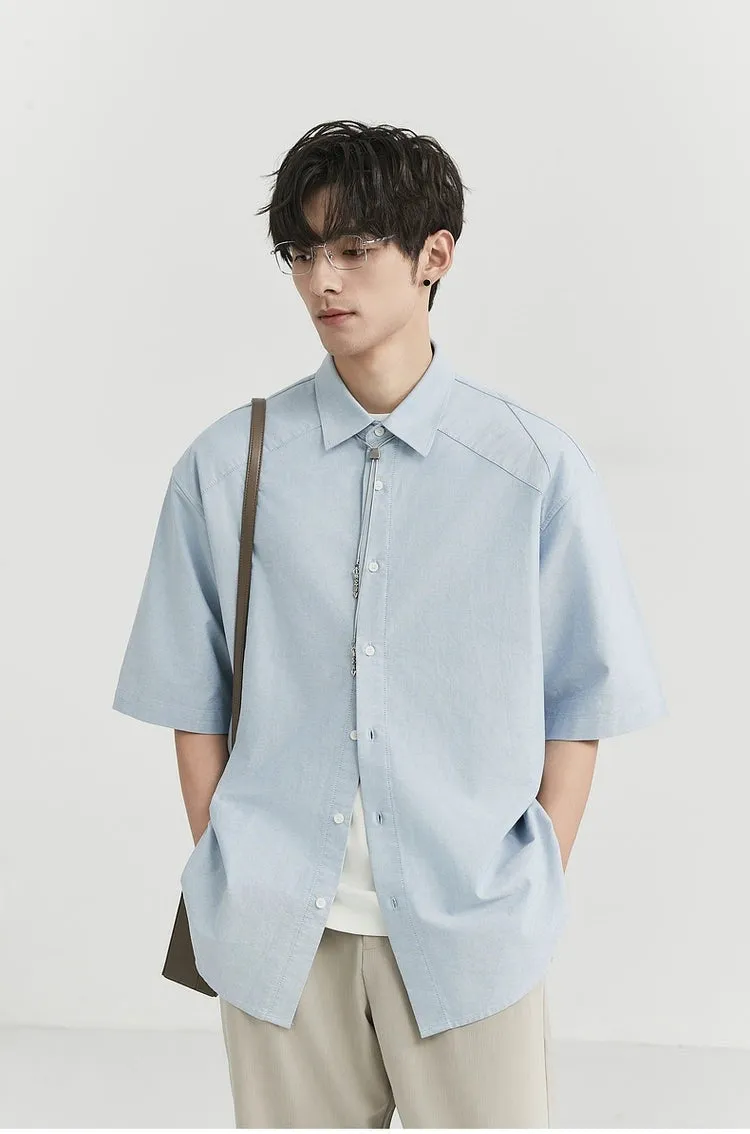 Oversized Short Sleeve Stitch-Detail Button-Up Shirt