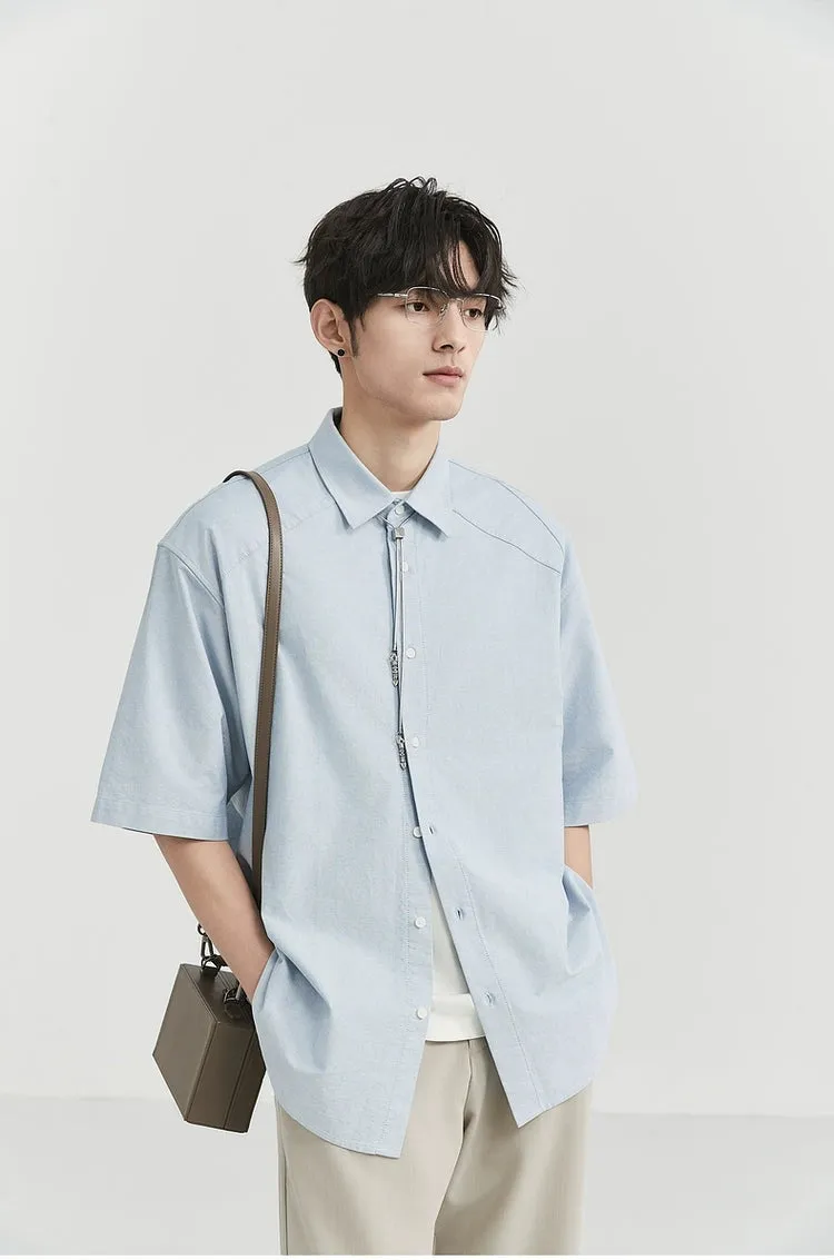 Oversized Short Sleeve Stitch-Detail Button-Up Shirt