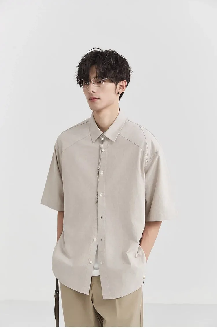 Oversized Short Sleeve Stitch-Detail Button-Up Shirt