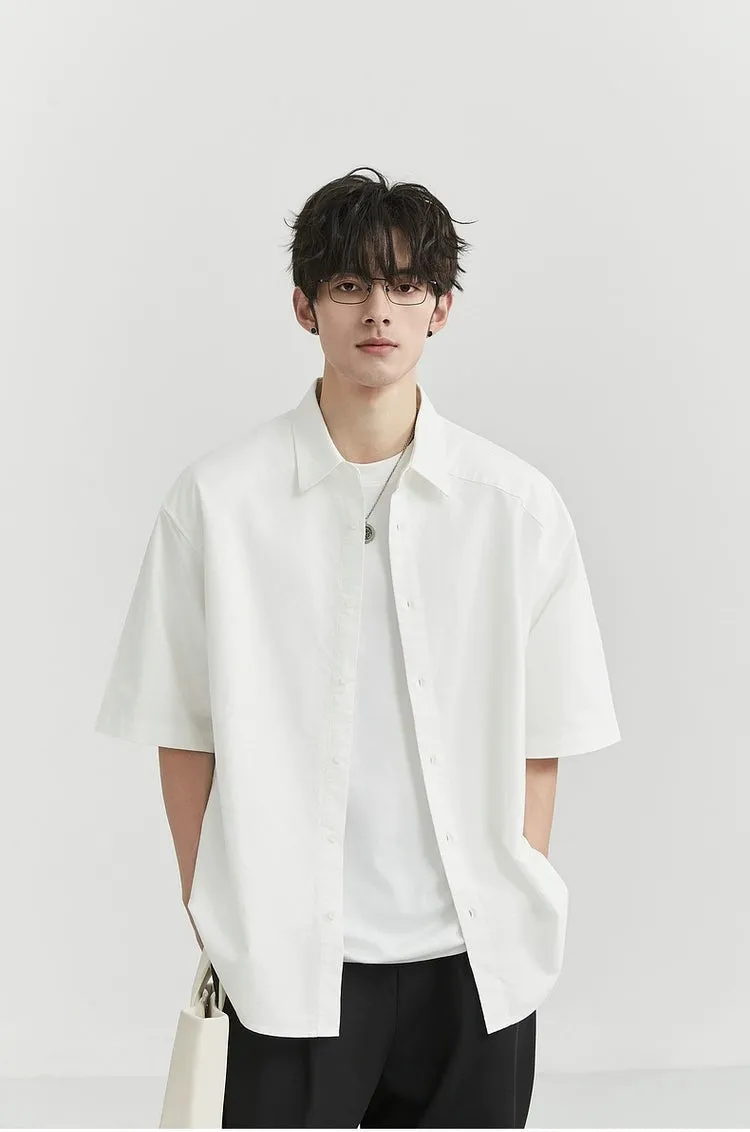 Oversized Short Sleeve Stitch-Detail Button-Up Shirt