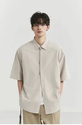 Oversized Short Sleeve Stitch-Detail Button-Up Shirt