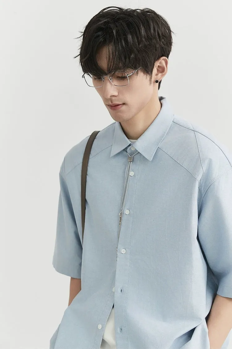 Oversized Short Sleeve Stitch-Detail Button-Up Shirt