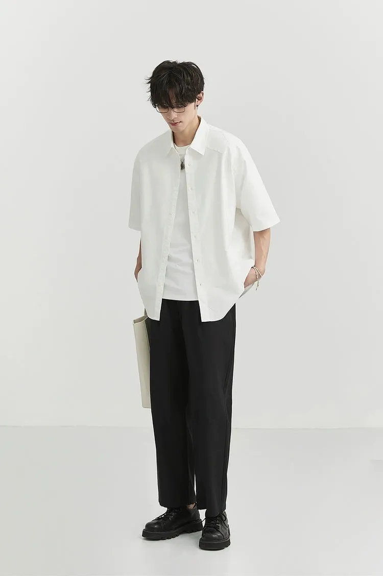 Oversized Short Sleeve Stitch-Detail Button-Up Shirt