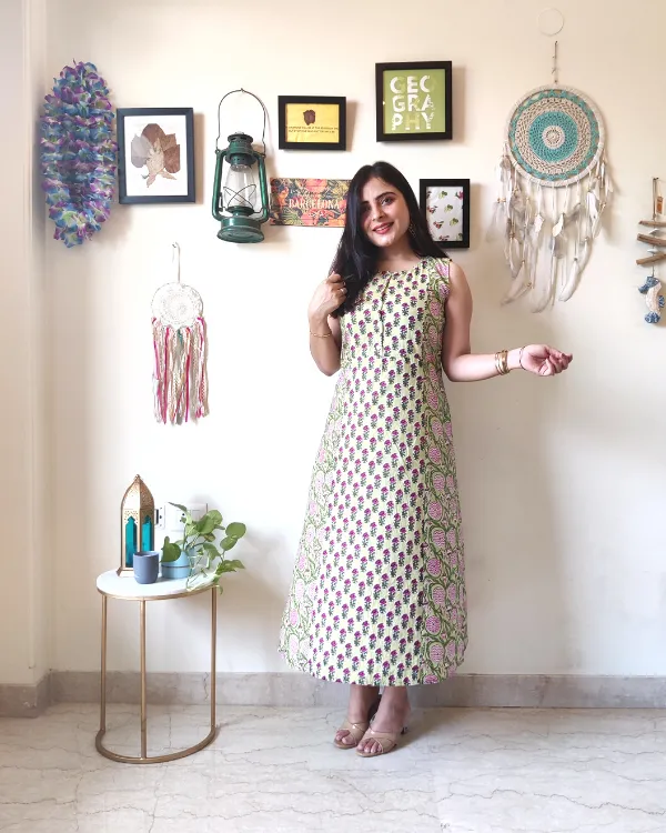 Pear Green Cotton Dress Kurta