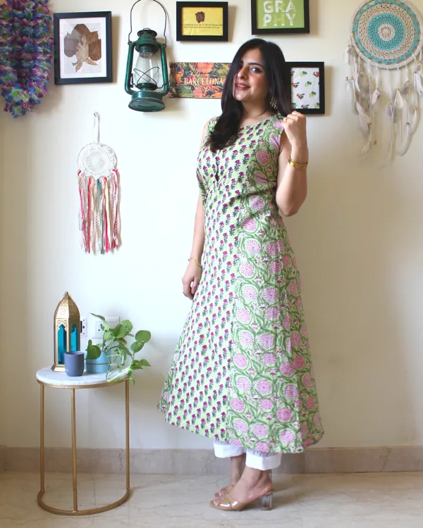 Pear Green Cotton Dress Kurta