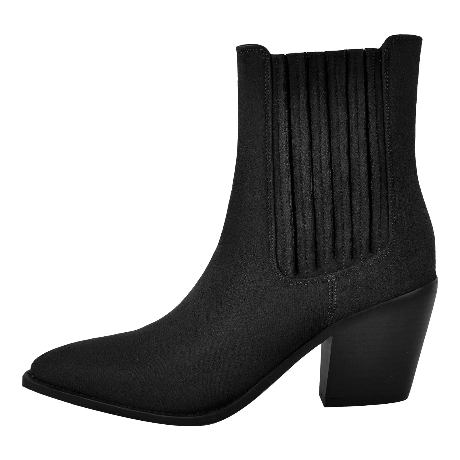 Pointed Toe Suede Chunky Heel Western Ankle Boots