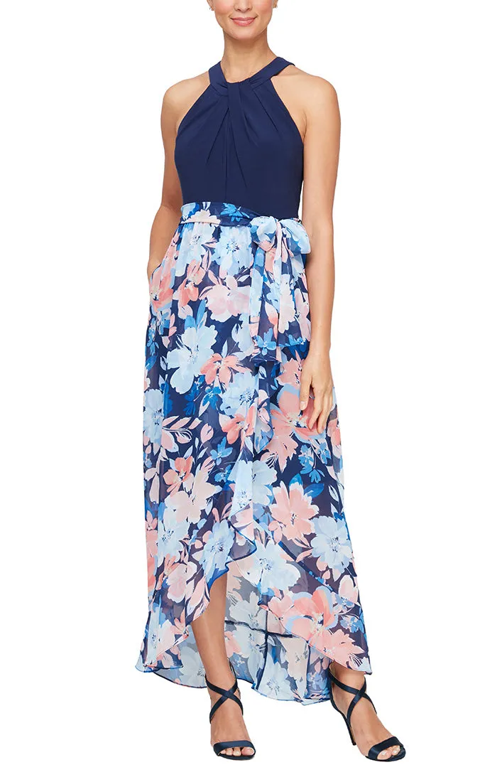 Regular - Halter Neck Tulip Ruffle Overlay Skirt with Twist Neckline Detail