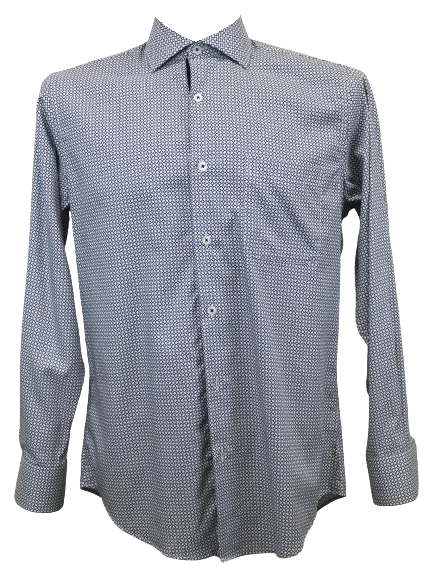 Rossini Navy Blue White Pattern LS Shirt