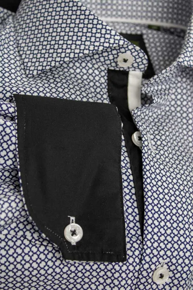 Rossini Navy Blue White Pattern LS Shirt