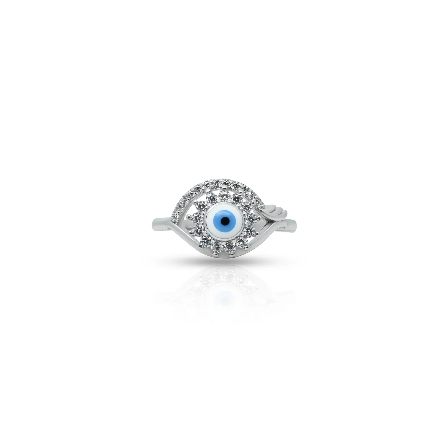 Silver Center Blue Evil Eye with Eye Design Ring for Girls