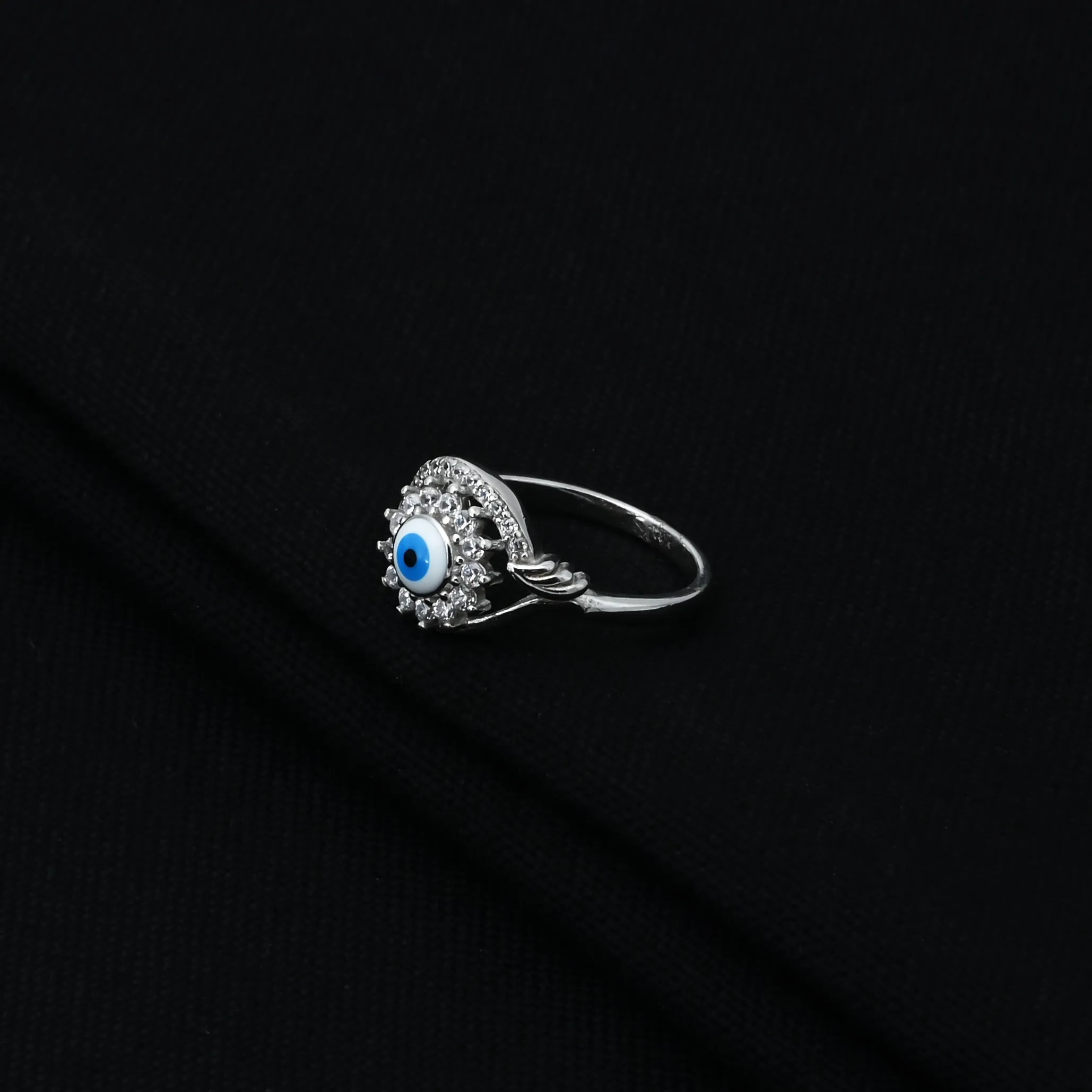 Silver Center Blue Evil Eye with Eye Design Ring for Girls