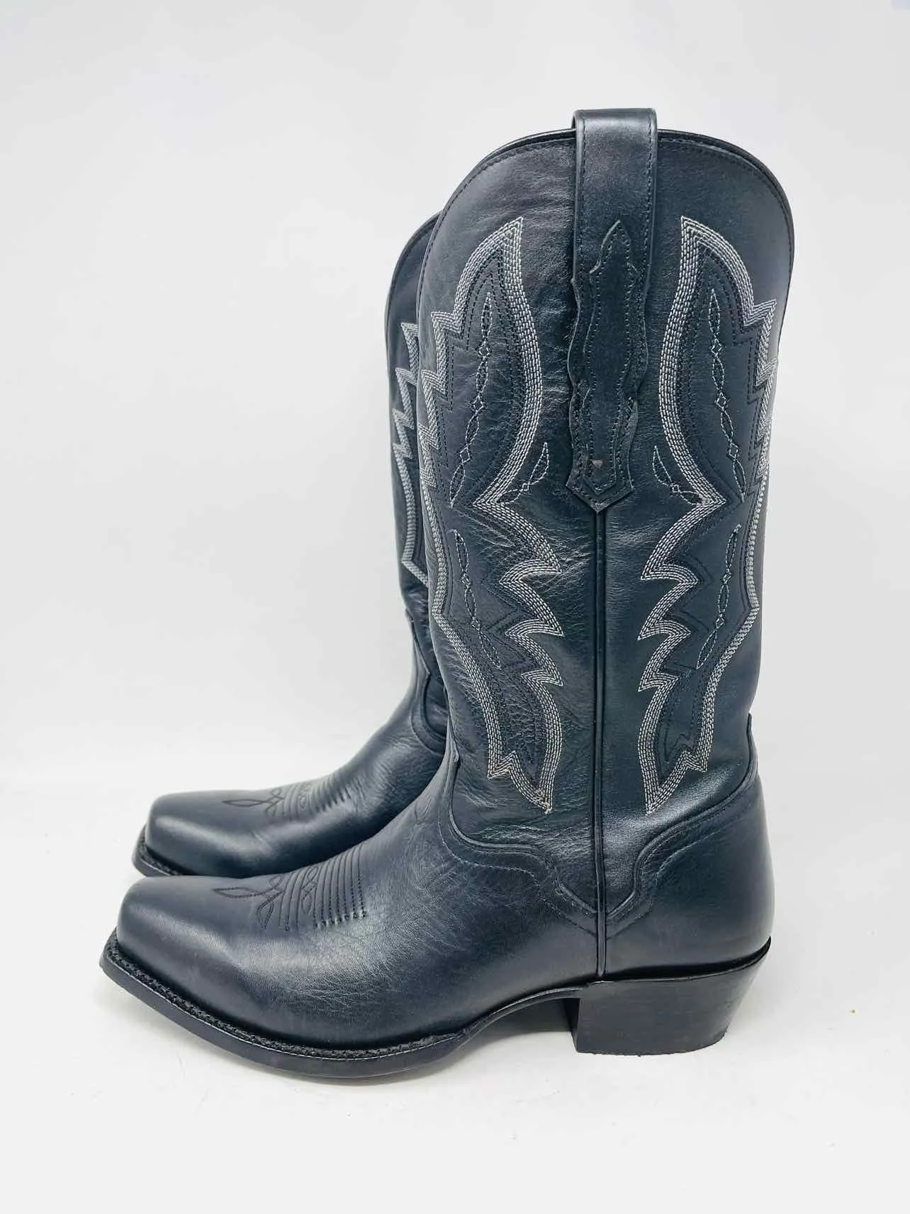 Size 9.5 Black/Gray Embroidered Leather W/ BOX!!! Men's Boots- Men's