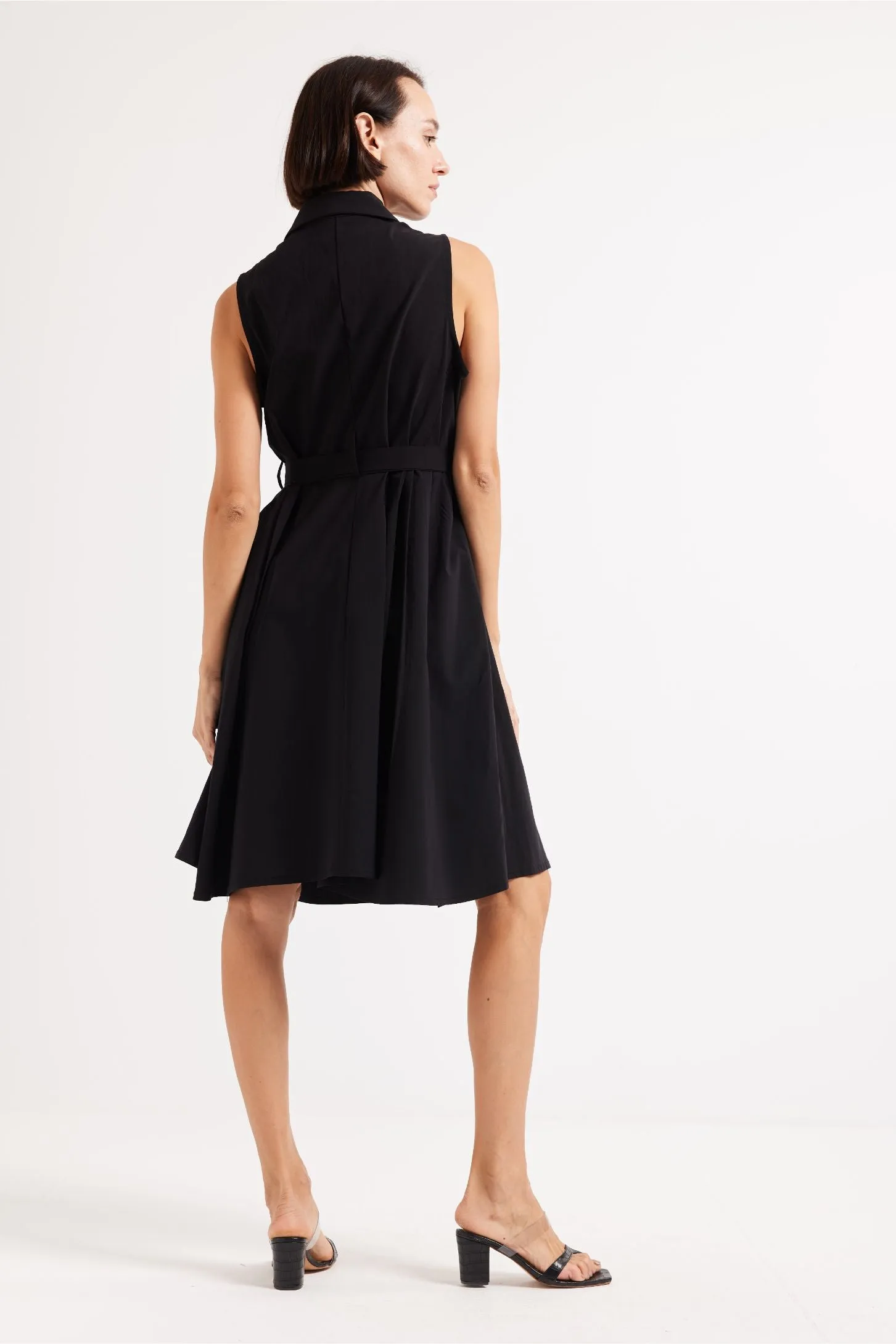 SLEEVELESS SHIRT DRESS - BLACK