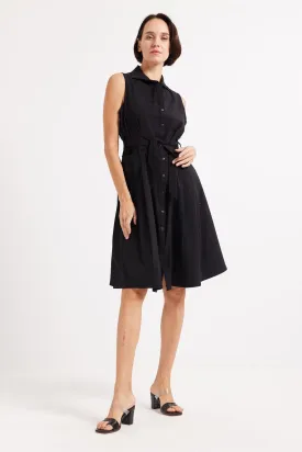 SLEEVELESS SHIRT DRESS - BLACK