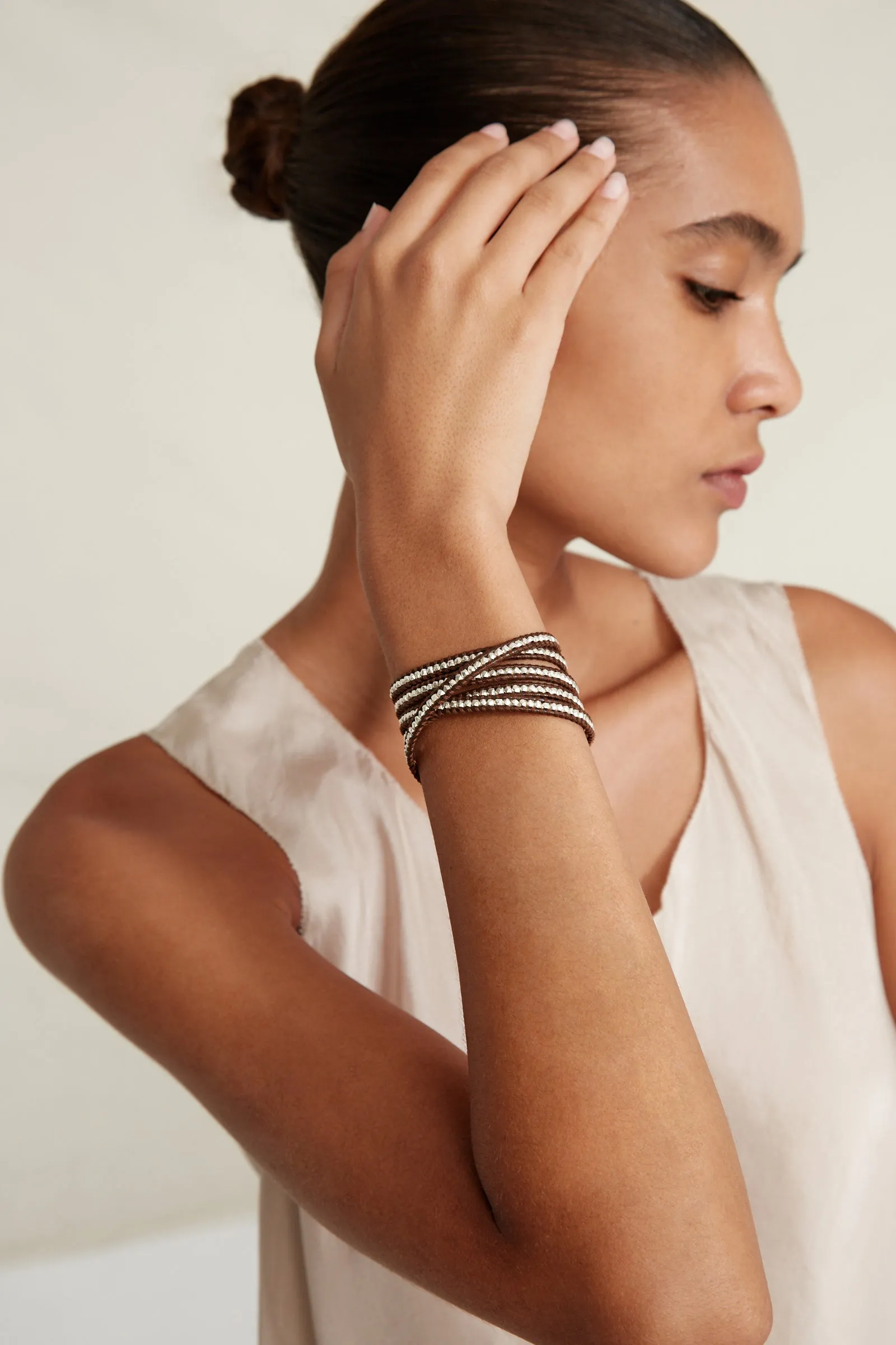 Sterling Silver Wrap Bracelet Brown