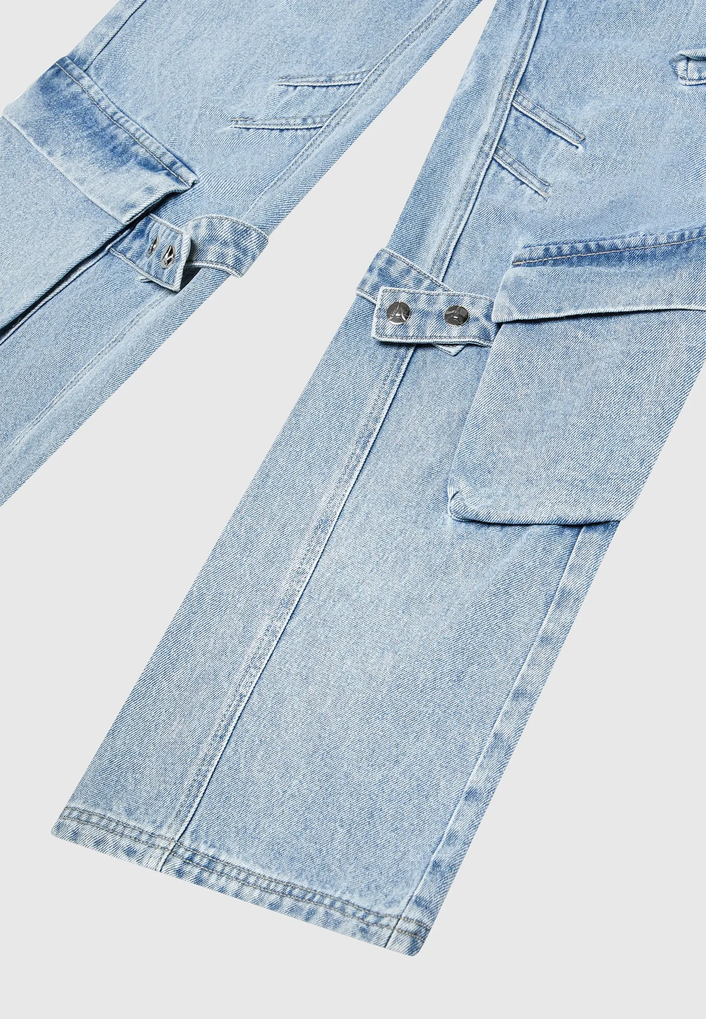 Strap Detail Cargo Jeans - Mid Blue