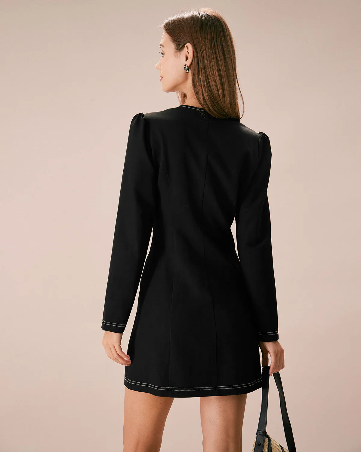 The Black V Neck Contrast Stitch Mini Dress