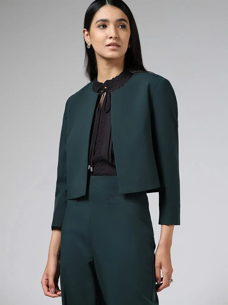 Wardrobe Solid Emerald Green Crop Jacket