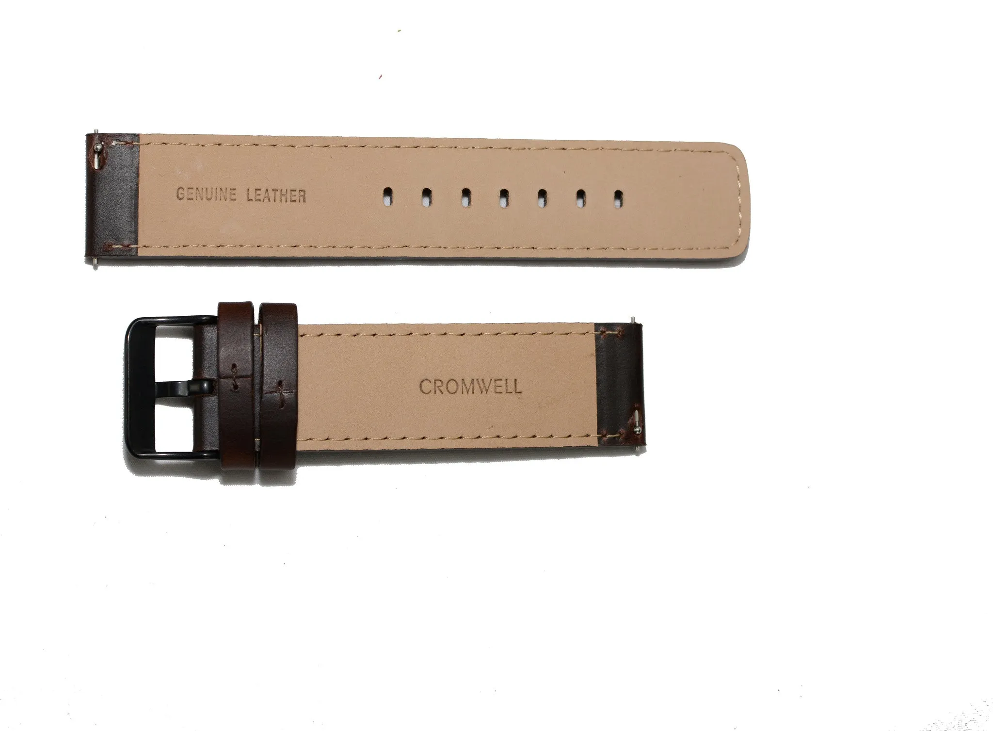 Watch Band- 22mm Dark Brown Square Edges w/Black Buckle (For 44mm and 48mm watch cases)