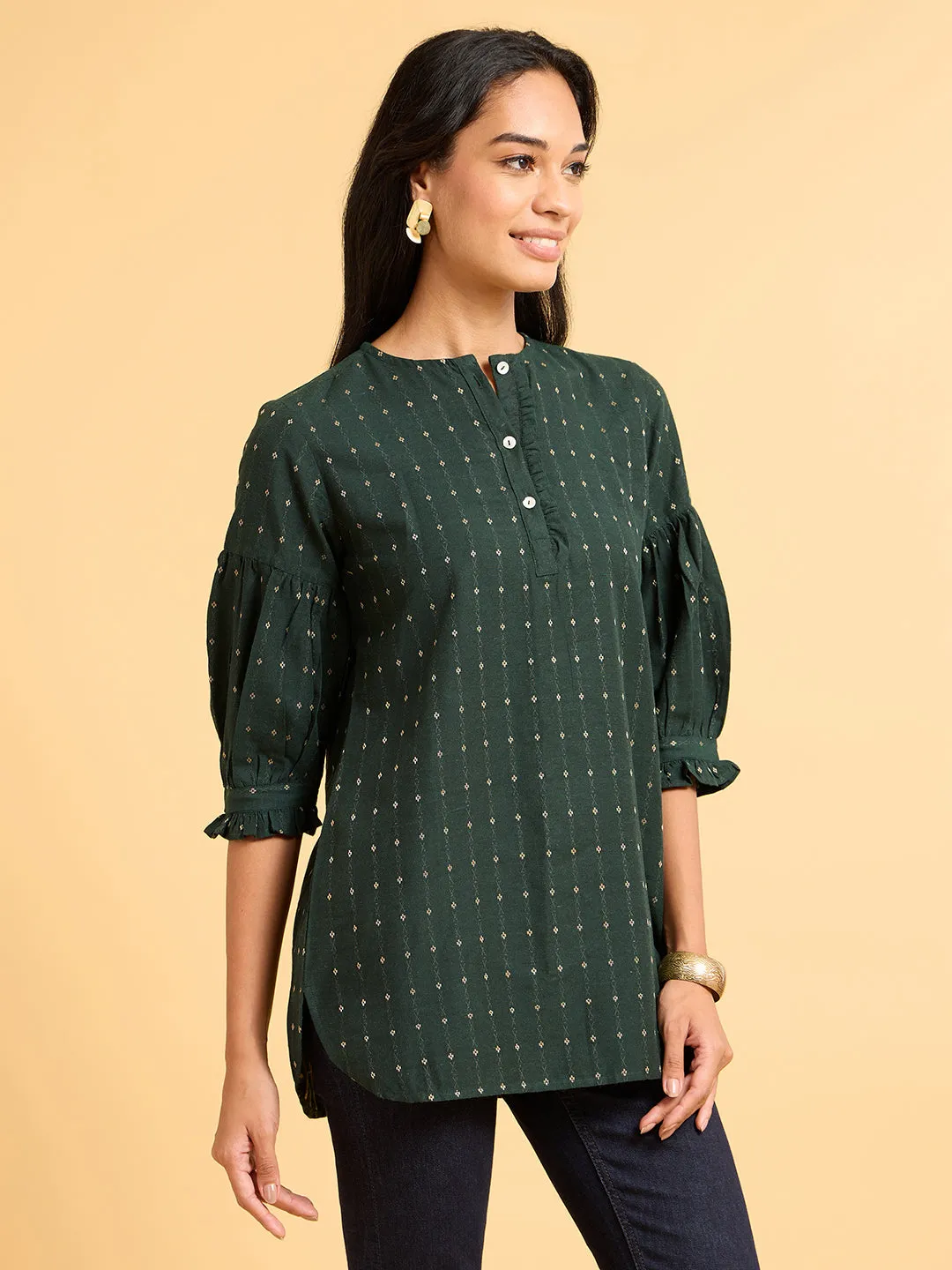 Whispers of Wilderness Green Ruffled Tunic